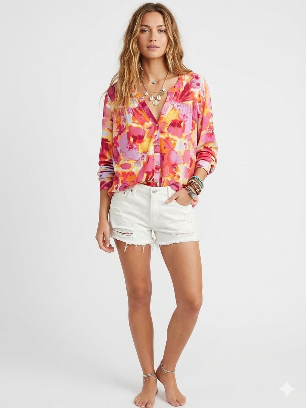 Figueroa & Flower Pink Floral V-Neck Blouse 2X